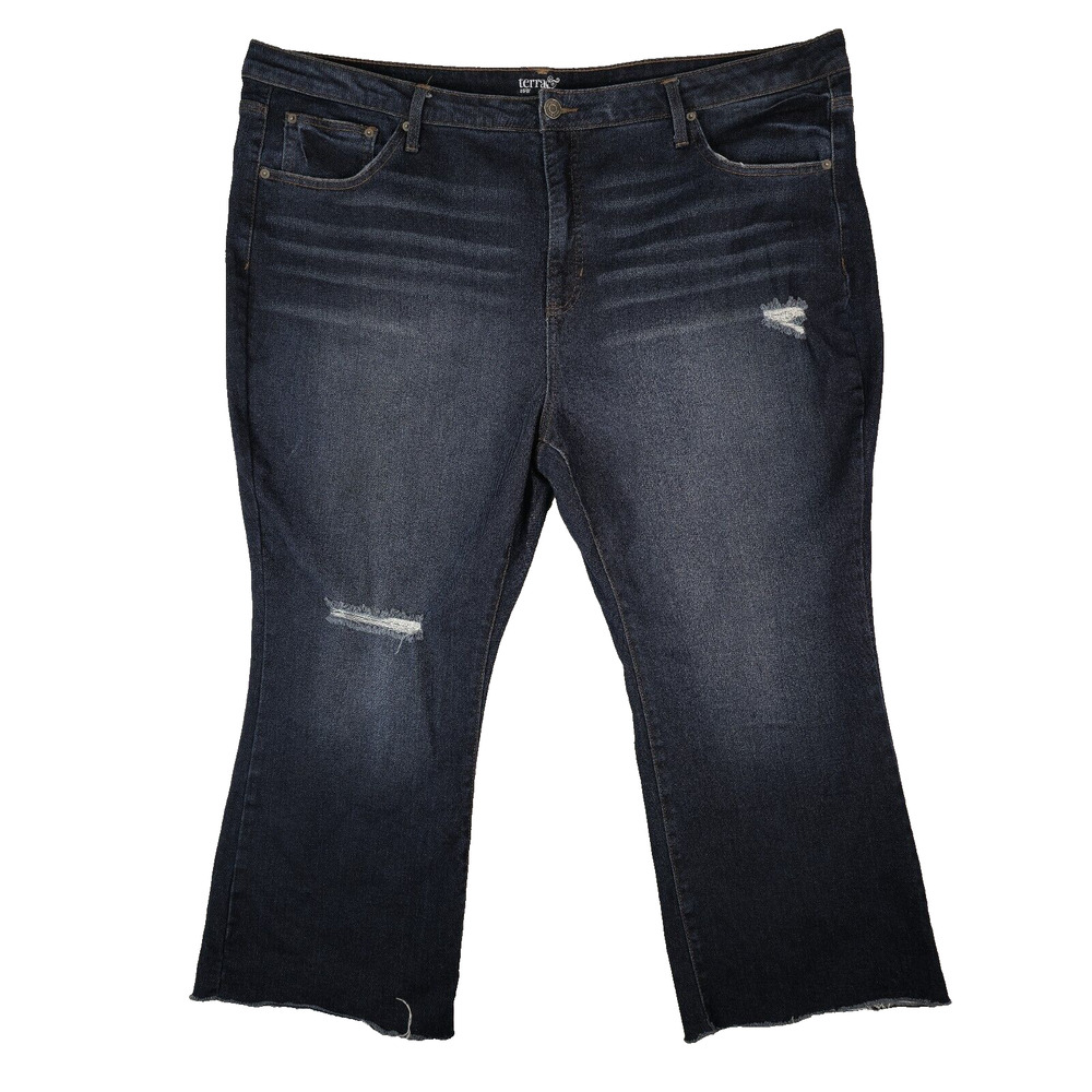 Terra & Sky Jeans Womens 26W‎ Crop Bootcut Raw Hems Distressed High Rise Stretch